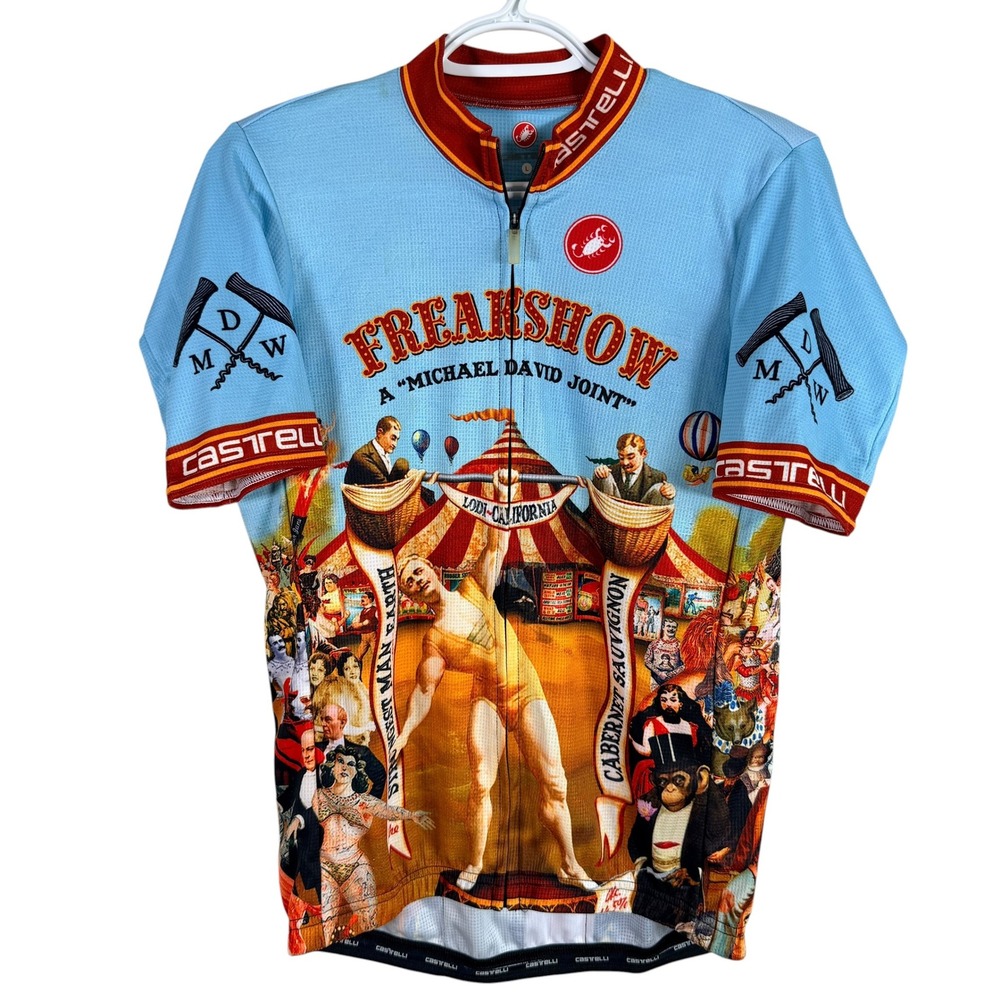 Castelli Cycling Jersey Freakshow Michael David Winery Mens L Blue Graphic Zip